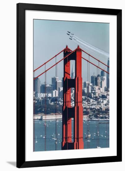 Blue Angels Fly at Golden Gate Bridge, San Francisco-Vincent James-Framed Photographic Print