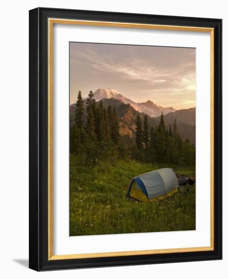 Blue backpacking tent in the Tatoosh Wilderness, Washington State, USA-Janis Miglavs-Framed Photographic Print