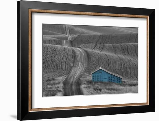 Blue Barn on a Country Road-Don Schwartz-Framed Art Print