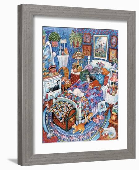 Blue Bedroom Cats-Bill Bell-Framed Giclee Print