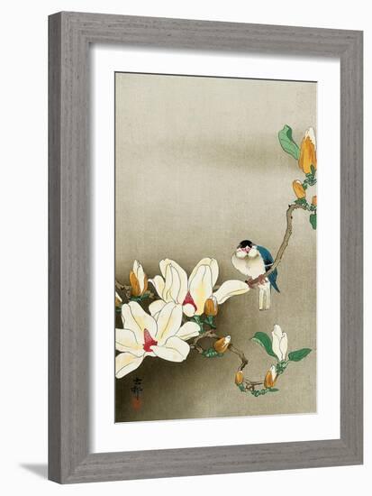 Blue Bird and Magnolia-Koson Ohara-Framed Giclee Print