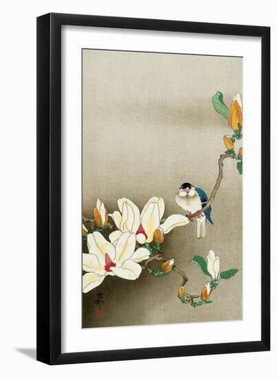 Blue Bird and Magnolia-Koson Ohara-Framed Giclee Print