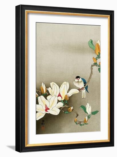 Blue Bird and Magnolia-Koson Ohara-Framed Giclee Print