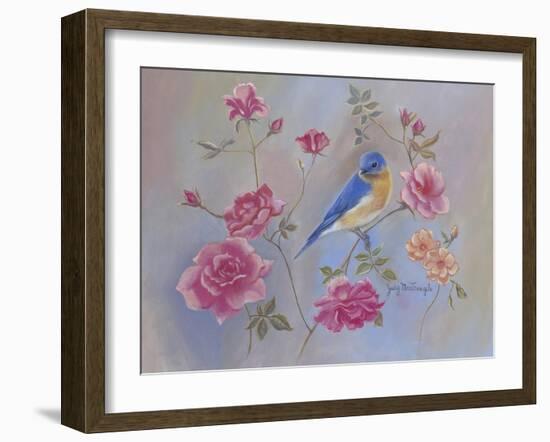 Blue Bird in Roses-Judy Mastrangelo-Framed Giclee Print