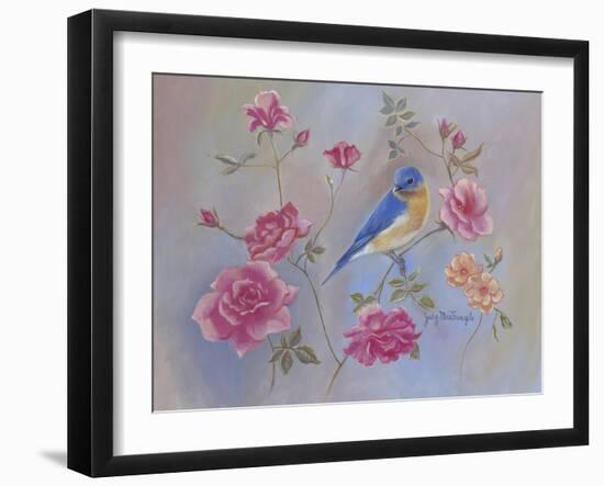 Blue Bird in Roses-Judy Mastrangelo-Framed Giclee Print