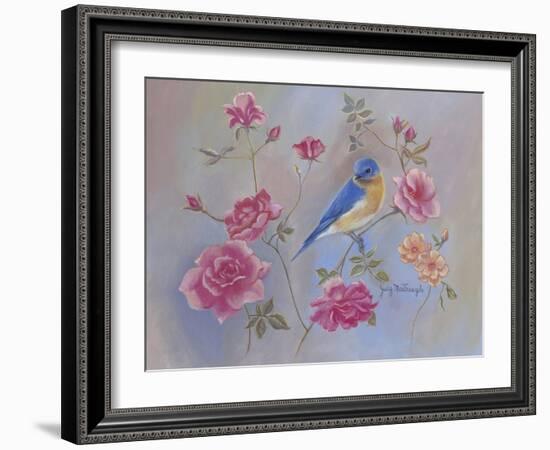 Blue Bird in Roses-Judy Mastrangelo-Framed Giclee Print