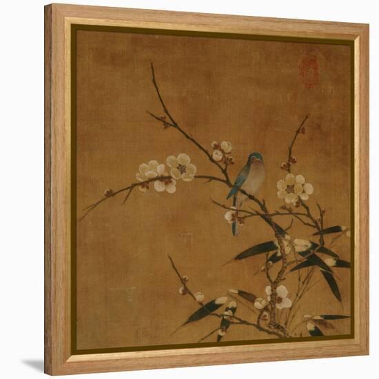 Blue Bird on a Plum Branch with Bamboo (13th/14th Century)-null-Framed Premier Image Canvas