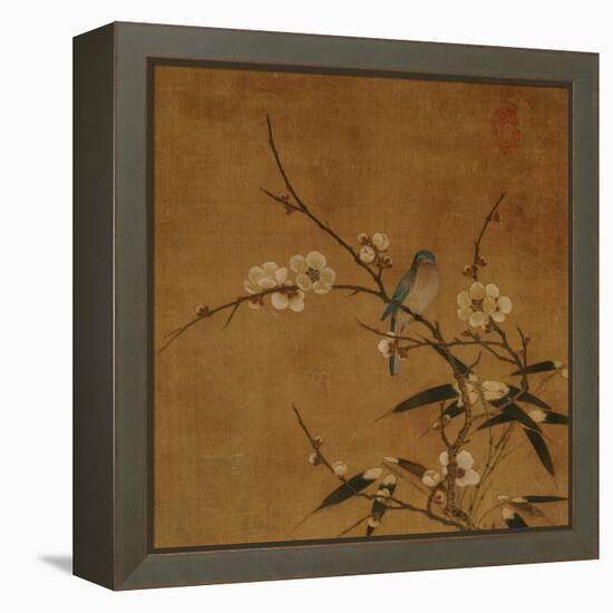 Blue Bird on a Plum Branch with Bamboo (13th/14th Century)-null-Framed Premier Image Canvas