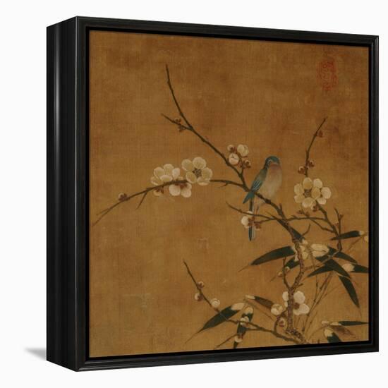 Blue Bird on a Plum Branch with Bamboo (13th/14th Century)-null-Framed Premier Image Canvas