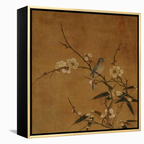 Blue Bird on a Plum Branch with Bamboo (13th/14th Century)-null-Framed Premier Image Canvas