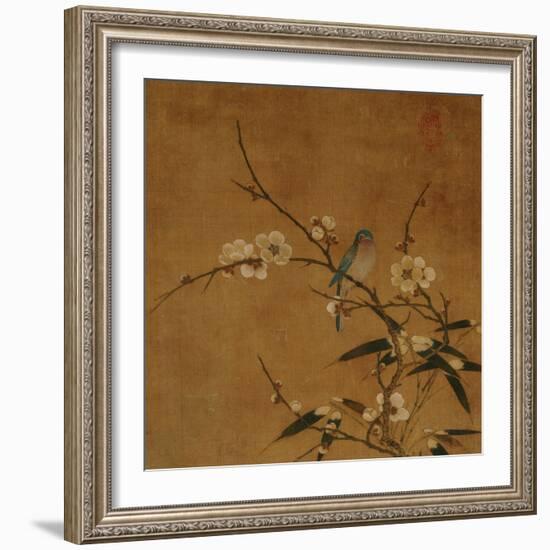 Blue Bird on a Plum Branch with Bamboo (13th/14th Century)-null-Framed Giclee Print