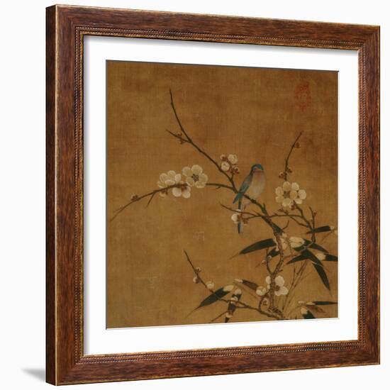 Blue Bird on a Plum Branch with Bamboo (13th/14th Century)-null-Framed Giclee Print