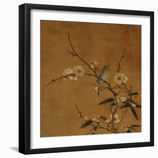 Blue Bird on a Plum Branch with Bamboo (13th/14th Century)-null-Framed Giclee Print