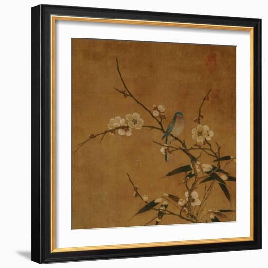 Blue Bird on a Plum Branch with Bamboo (13th/14th Century)-null-Framed Giclee Print