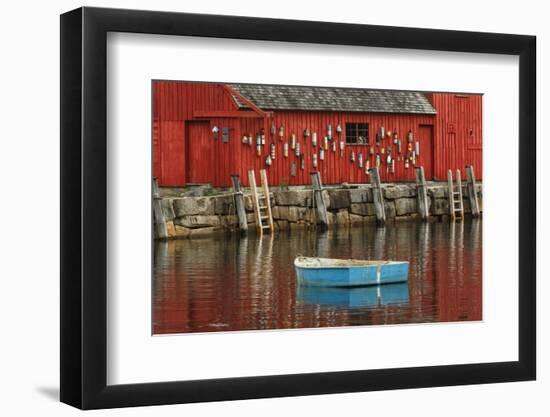 Blue boat and famous Motif Number 1 with buoys on red wall, Rockport Harbor, Massachusetts-Adam Jones-Framed Photographic Print