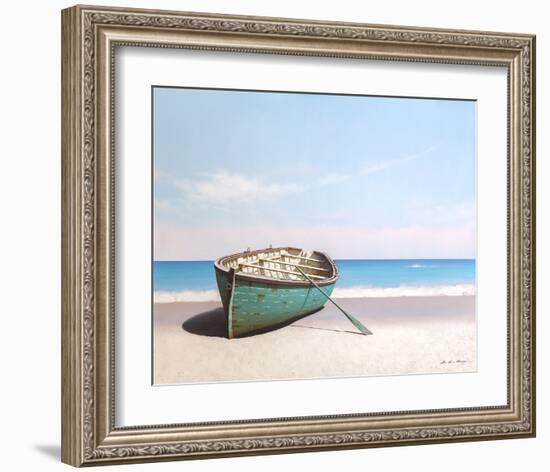 Blue Boat on Beach-Zhen-Huan Lu-Framed Art Print