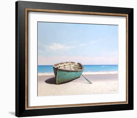 Blue Boat on Beach-Zhen-Huan Lu-Framed Art Print