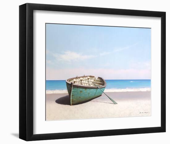 Blue Boat on Beach-Zhen-Huan Lu-Framed Art Print