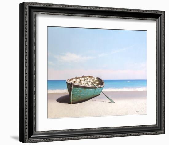 Blue Boat on Beach-Zhen-Huan Lu-Framed Art Print