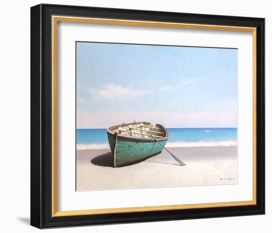 Blue Boat on Beach-Zhen-Huan Lu-Framed Art Print