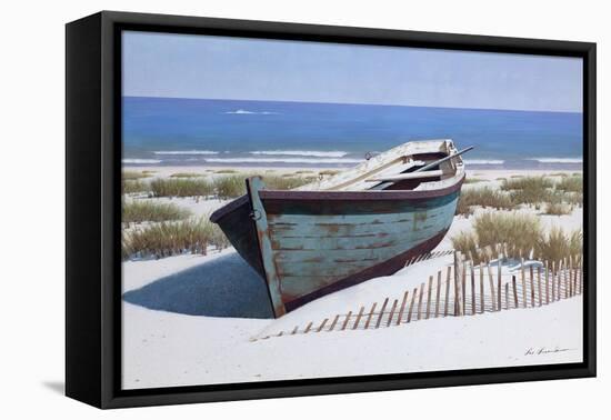 Blue Boat on Beach-Zhen-Huan Lu-Framed Premier Image Canvas