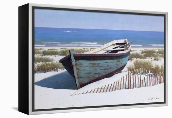 Blue Boat on Beach-Zhen-Huan Lu-Framed Premier Image Canvas