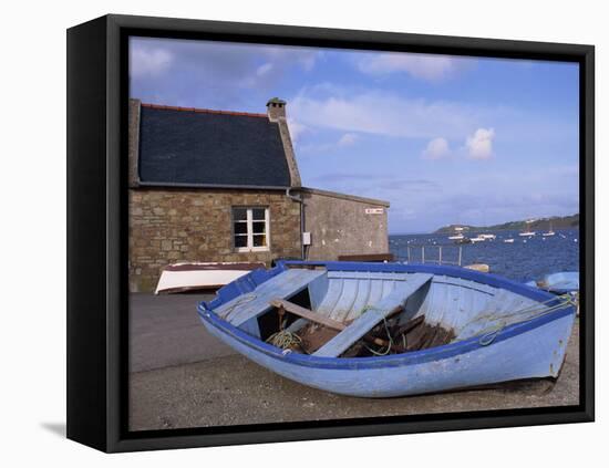 Blue Boat on Shore with the Harbour of Le Fret Behind, Brittany, France, Europe-Thouvenin Guy-Framed Premier Image Canvas