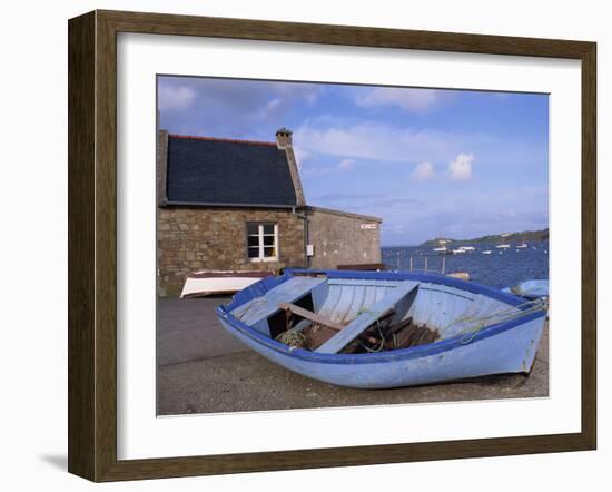 Blue Boat on Shore with the Harbour of Le Fret Behind, Brittany, France, Europe-Thouvenin Guy-Framed Photographic Print