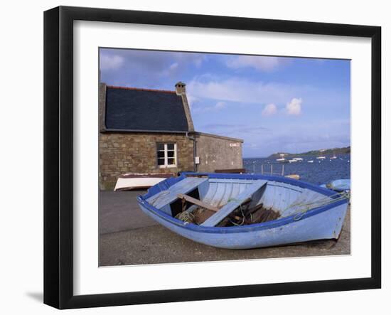 Blue Boat on Shore with the Harbour of Le Fret Behind, Brittany, France, Europe-Thouvenin Guy-Framed Photographic Print