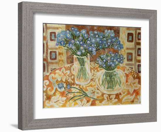 Blue Bouquet on a Gold Hawaiian Cloth-Lorraine Platt-Framed Giclee Print