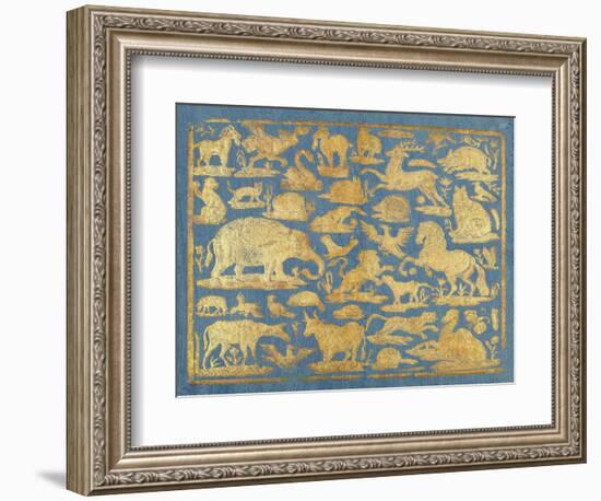 Blue Brocade Paper Decorated with Gold Animals, C. 1750-1800. Leaf Includes Domesticated and Wild M-Everett - Art-Framed Premium Giclee Print
