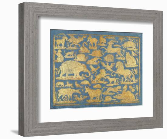 Blue Brocade Paper Decorated with Gold Animals, C. 1750-1800. Leaf Includes Domesticated and Wild M-Everett - Art-Framed Premium Giclee Print