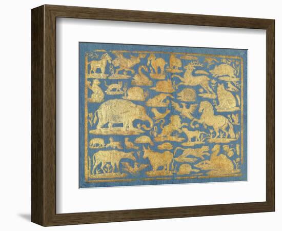 Blue Brocade Paper Decorated with Gold Animals, C. 1750-1800. Leaf Includes Domesticated and Wild M-Everett - Art-Framed Premium Giclee Print