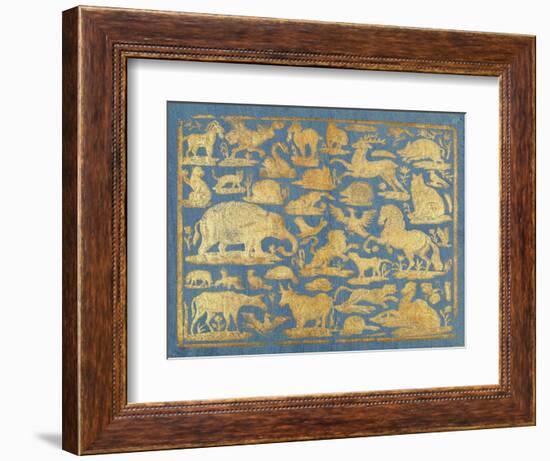 Blue Brocade Paper Decorated with Gold Animals, C. 1750-1800. Leaf Includes Domesticated and Wild M-Everett - Art-Framed Premium Giclee Print