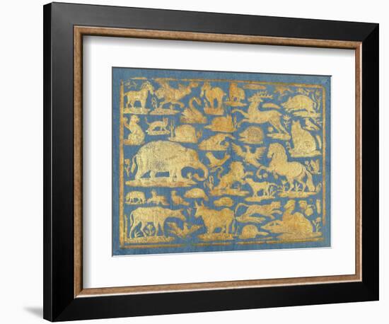 Blue Brocade Paper Decorated with Gold Animals, C. 1750-1800. Leaf Includes Domesticated and Wild M-Everett - Art-Framed Premium Giclee Print