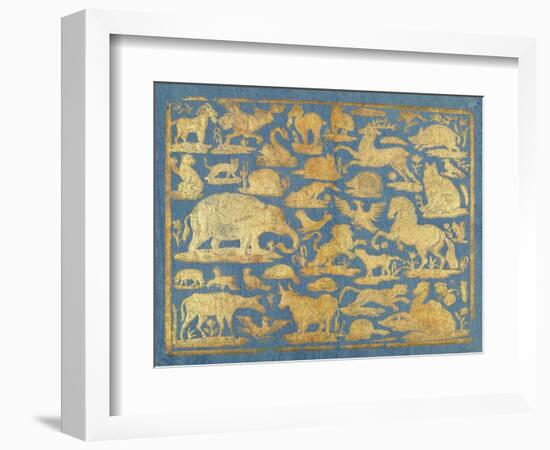 Blue Brocade Paper Decorated with Gold Animals, C. 1750-1800. Leaf Includes Domesticated and Wild M-Everett - Art-Framed Premium Giclee Print