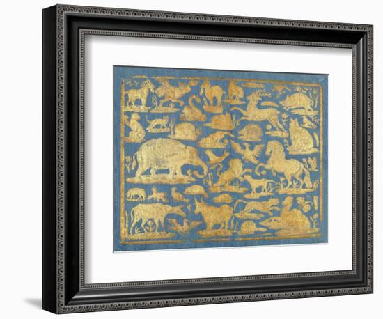 Blue Brocade Paper Decorated with Gold Animals, C. 1750-1800. Leaf Includes Domesticated and Wild M-Everett - Art-Framed Premium Giclee Print