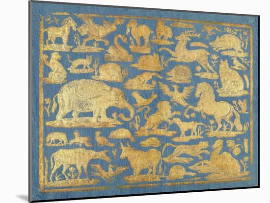 Blue Brocade Paper Decorated with Gold Animals, C. 1750-1800. Leaf Includes Domesticated and Wild M-Everett - Art-Mounted Art Print