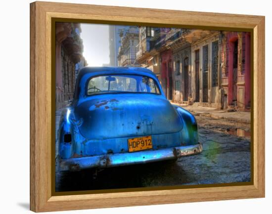 Blue Car in Havana, Cuba, Caribbean-Nadia Isakova-Framed Premier Image Canvas