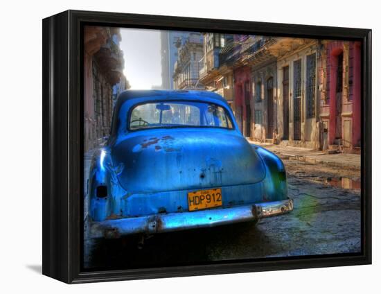 Blue Car in Havana, Cuba, Caribbean-Nadia Isakova-Framed Premier Image Canvas