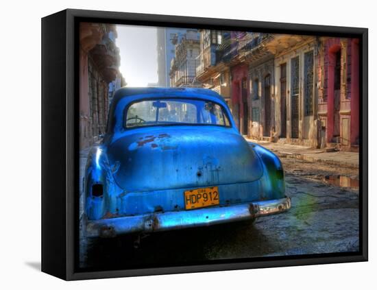 Blue Car in Havana, Cuba, Caribbean-Nadia Isakova-Framed Premier Image Canvas