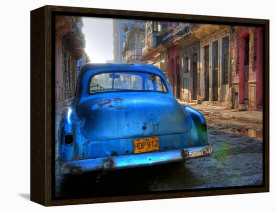 Blue Car in Havana, Cuba, Caribbean-Nadia Isakova-Framed Premier Image Canvas