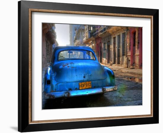 Blue Car in Havana, Cuba, Caribbean-Nadia Isakova-Framed Photographic Print
