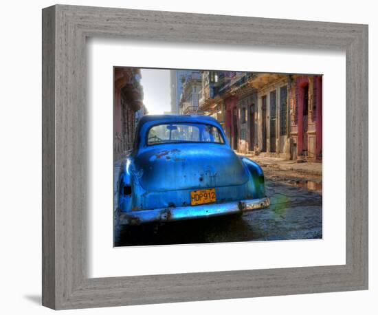 Blue Car in Havana, Cuba, Caribbean-Nadia Isakova-Framed Photographic Print