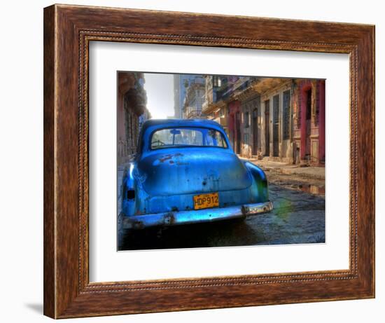 Blue Car in Havana, Cuba, Caribbean-Nadia Isakova-Framed Photographic Print