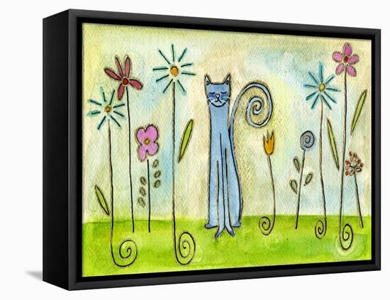 Blue Cat in the Flower Garden-Wyanne-Framed Premier Image Canvas