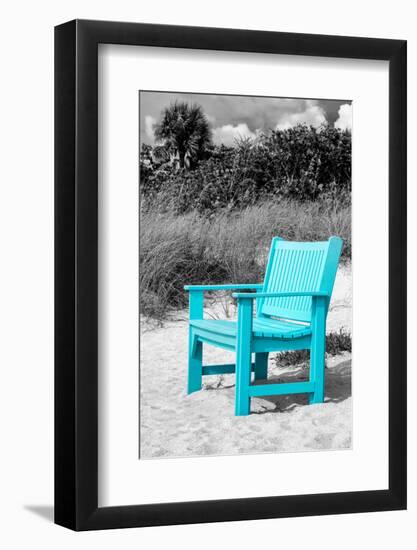 Blue Chair abandoned on the Beach-Philippe Hugonnard-Framed Photographic Print