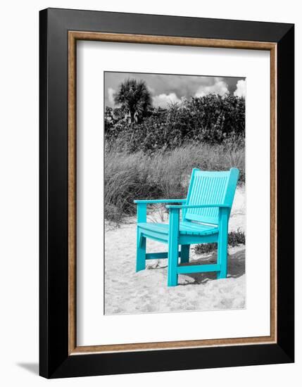 Blue Chair abandoned on the Beach-Philippe Hugonnard-Framed Photographic Print