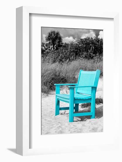 Blue Chair abandoned on the Beach-Philippe Hugonnard-Framed Photographic Print