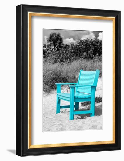 Blue Chair abandoned on the Beach-Philippe Hugonnard-Framed Photographic Print